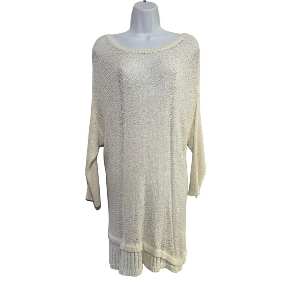 Calvin klein Tops - Calvin klein Jeans Womens Open-Knit Pullover Tunic Sweater 3/4 Sleeve White SZ L